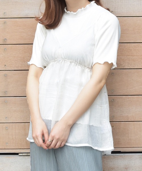 PairPair(ペアペア)の「シアーキャミ×リブTシャツセット(Tシャツ/カットソー・レディース・オフホワイト/ライトグリーン/ライトベージュ・FREE)」の6枚目の写真