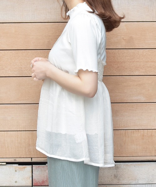 PairPair(ペアペア)の「シアーキャミ×リブTシャツセット(Tシャツ/カットソー・レディース・オフホワイト/ライトグリーン/ライトベージュ・FREE)」の7枚目の写真