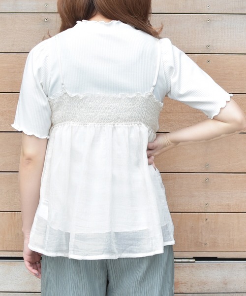 PairPair(ペアペア)の「シアーキャミ×リブTシャツセット(Tシャツ/カットソー・レディース・オフホワイト/ライトグリーン/ライトベージュ・FREE)」の8枚目の写真