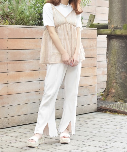 PairPair(ペアペア)の「シアーキャミ×リブTシャツセット(Tシャツ/カットソー・レディース・オフホワイト/ライトグリーン/ライトベージュ・FREE)」の10枚目の写真