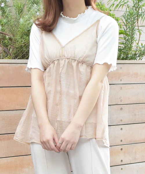 PairPair(ペアペア)の「シアーキャミ×リブTシャツセット(Tシャツ/カットソー・レディース・オフホワイト/ライトグリーン/ライトベージュ・FREE)」の11枚目の写真