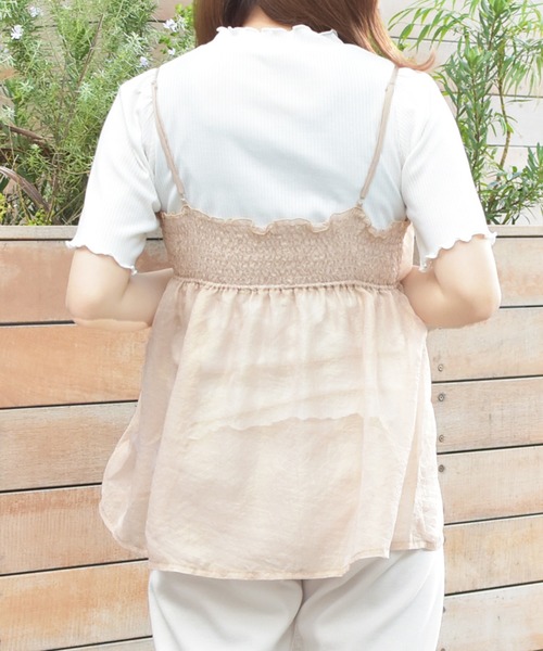 PairPair(ペアペア)の「シアーキャミ×リブTシャツセット(Tシャツ/カットソー・レディース・オフホワイト/ライトグリーン/ライトベージュ・FREE)」の13枚目の写真
