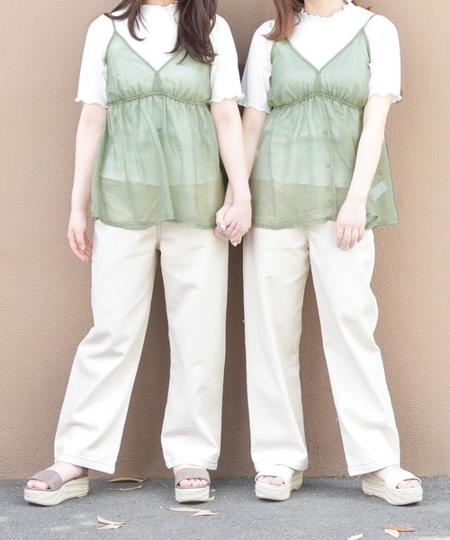 PairPair(ペアペア)の「シアーキャミ×リブTシャツセット(Tシャツ/カットソー・レディース・オフホワイト/ライトグリーン/ライトベージュ・FREE)」の14枚目の写真
