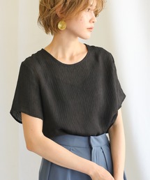 2021 SS リンクルハーフスリーブブラウス（ラウンドネックシアートップス）