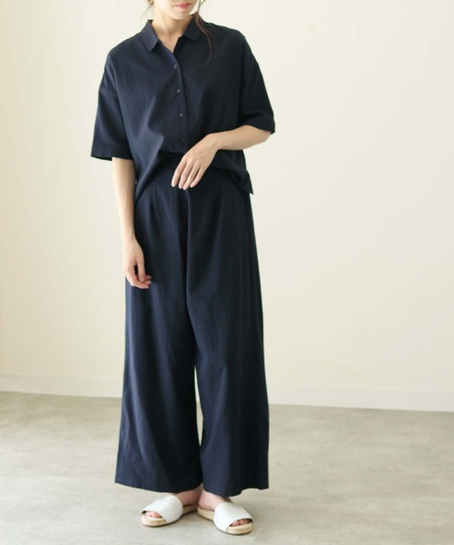 cheriella(シェリエラ)の「(入荷無し)【cheriella】麻タッチシャツ×パンツセットアップ(シャツ/ブラウス・レディース・カーキ/ダークネイビー・M)」の1枚目の写真