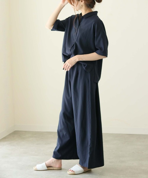 cheriella(シェリエラ)の「(入荷無し)【cheriella】麻タッチシャツ×パンツセットアップ(シャツ/ブラウス・レディース・カーキ/ダークネイビー・M)」の3枚目の写真