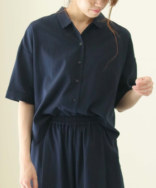 cheriella(シェリエラ)の「(入荷無し)【cheriella】麻タッチシャツ×パンツセットアップ(シャツ/ブラウス・レディース・カーキ/ダークネイビー・M)」の7枚目の写真