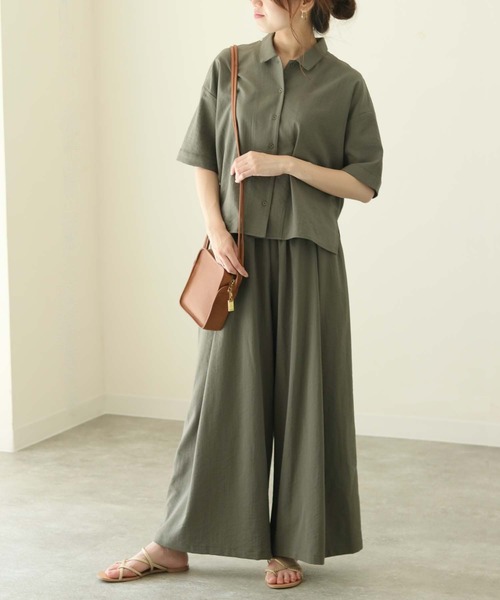 cheriella(シェリエラ)の「(入荷無し)【cheriella】麻タッチシャツ×パンツセットアップ(シャツ/ブラウス・レディース・カーキ/ダークネイビー・M)」の10枚目の写真