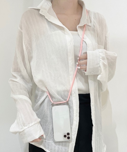 shopnikoniko（ショップニコニコ）の「クリア スマホショルダー ショルダースマホケース パラコード（スマホケース/カバー・レディース・ホワイト/ブラック/ピンク/グリーン/パイソン・iPhone 11/iPhone 7/8/SE(第2/第3世代)/iPhone XS/X/iPhone 11 Pro/iPhone XR/iPhone 12/iPhone 13/iPhone 14/iPhone 14 Pro）」の4枚目の写真