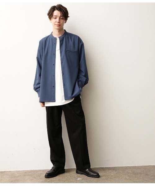 JUNRED（ジュンレッド）の「ワイドシルエットバンドカラーシャツ（シャツ/ブラウス・メンズ・ホワイト/ブルー・M/L）」の7枚目の写真