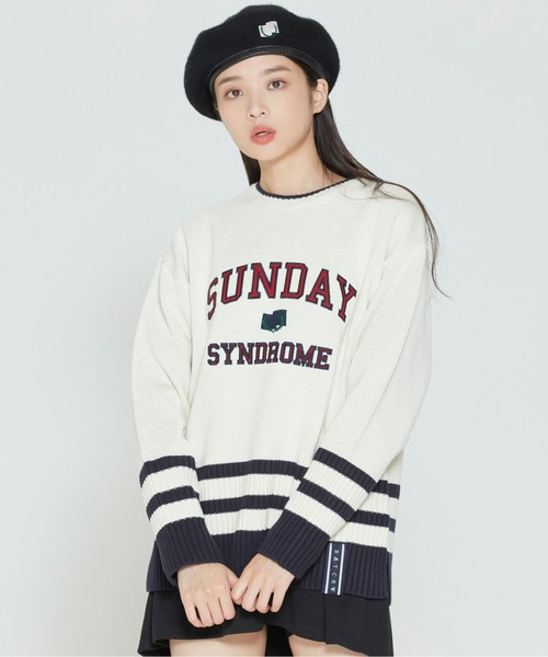 ROMANTIC CROWN(ロマンティッククラウン)の「【ROMANTIC CROWN】SUNDAY SYNDROME STUDENT KNITWEAR / ロマンティッククラウン サンデイシンドローム スチューデント ニットウェア(ニット/セーター・メンズ・ネイビー/オートミール・SMALL/MEDIUM/LARGE)」の2枚目の写真