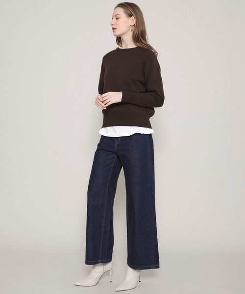 バトナー新品同様モールスキンヤーンクルーネックニット1ネイビーセーター バトナー新品同様モールスキンヤーンクルーネックニット1ネイビー