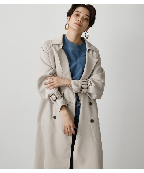 AZUL by moussy（アズールバイマウジー）の「SINGLE FLAP TRENCH COAT/シングルフラップトレンチコート（トレンチコート・レディース・ライトベージュ/ライトカーキ/ライトグリーン・MEDIUM/SMALL）」の6枚目の写真
