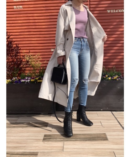 AZUL by moussy（アズールバイマウジー）の「SINGLE FLAP TRENCH COAT/シングルフラップトレンチコート（トレンチコート・レディース・ライトベージュ/ライトカーキ/ライトグリーン・MEDIUM/SMALL）」の22枚目の写真