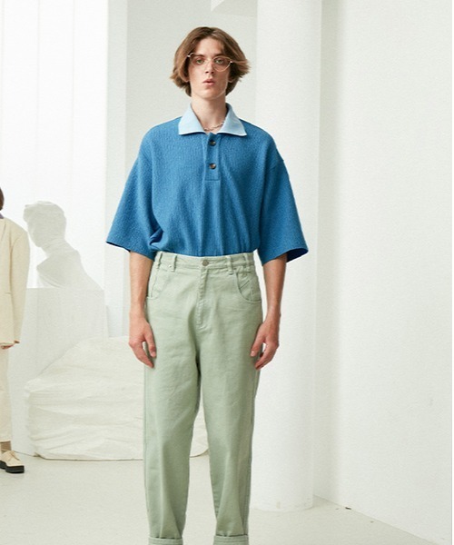 POLO パステルブルー Pastel Blue Polo with Leaf Print | NZA New Zealand Auckland