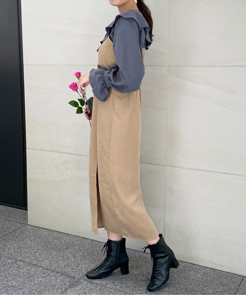 Meli rich(メリーリッチ)の「大人のジャンパースカート。ツイルキャミワンピース(ワンピース・レディース・ベージュ/チャコール/オフホワイト/グレー/グリーン/パープル/ライトブルー/ブルー/ブラック・MEDIUM/FREE)」の21枚目の写真