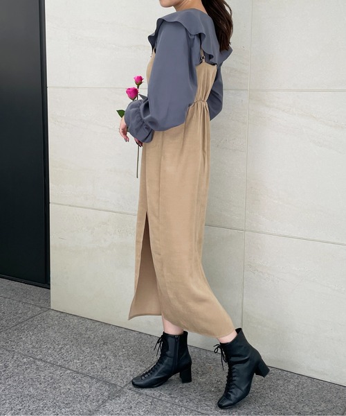 Meli rich(メリーリッチ)の「大人のジャンパースカート。ツイルキャミワンピース(ワンピース・レディース・ベージュ/チャコール/オフホワイト/グレー/グリーン/パープル/ライトブルー/ブルー/ブラック・MEDIUM/FREE)」の22枚目の写真