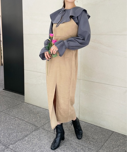 Meli rich(メリーリッチ)の「大人のジャンパースカート。ツイルキャミワンピース(ワンピース・レディース・ベージュ/チャコール/オフホワイト/グレー/グリーン/パープル/ライトブルー/ブルー/ブラック・MEDIUM/FREE)」の19枚目の写真