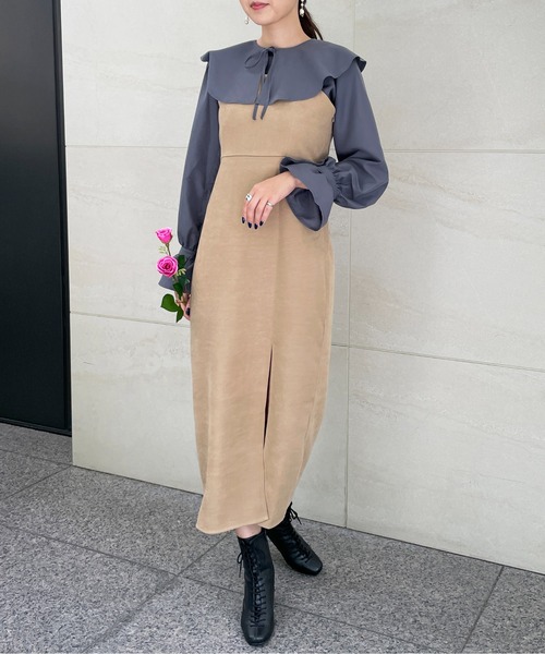 Meli rich(メリーリッチ)の「大人のジャンパースカート。ツイルキャミワンピース(ワンピース・レディース・ベージュ/チャコール/オフホワイト/グレー/グリーン/パープル/ライトブルー/ブルー/ブラック・MEDIUM/FREE)」の20枚目の写真