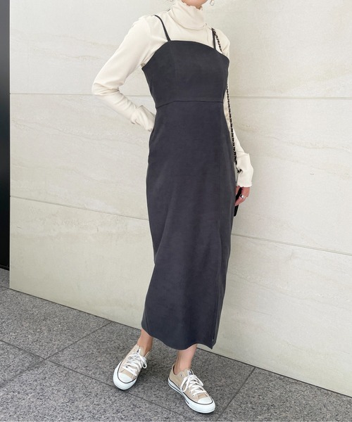 Meli rich(メリーリッチ)の「大人のジャンパースカート。ツイルキャミワンピース(ワンピース・レディース・ベージュ/チャコール/オフホワイト/グレー/グリーン/パープル/ライトブルー/ブルー/ブラック・MEDIUM/FREE)」の10枚目の写真