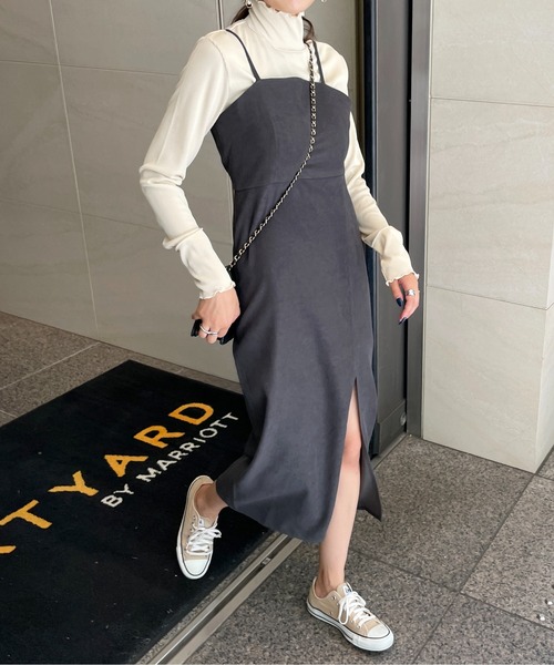 Meli rich(メリーリッチ)の「大人のジャンパースカート。ツイルキャミワンピース(ワンピース・レディース・ベージュ/チャコール/オフホワイト/グレー/グリーン/パープル/ライトブルー/ブルー/ブラック・MEDIUM/FREE)」の17枚目の写真