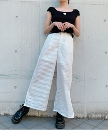 lilLilly | チェックオーガンジーワイドパンツ(その他パンツ)