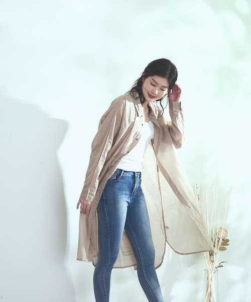 Point フォーポイント のファッション セール インド綿 無地ロングシャツワンピース ２ｗａｙ仕様 羽織り ワンピース シャツワンピース Fort Fort Point C Fort