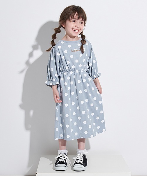 b・ROOM（ビールーム）の「ドットボリュームスリーブワンピース（ワンピース・キッズ・ベージュ/ブルーグレー/ライトピンク・90cm/110cm/100cm/130cm/120cm）」の2枚目の写真