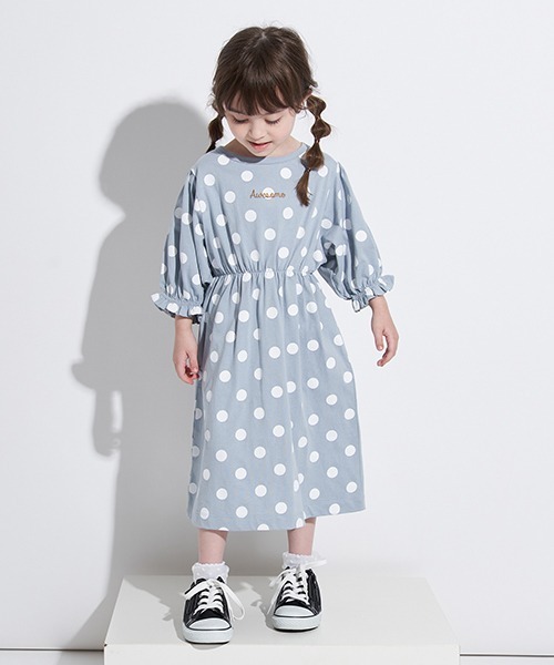 b・ROOM（ビールーム）の「ドットボリュームスリーブワンピース（ワンピース・キッズ・ベージュ/ブルーグレー/ライトピンク・90cm/110cm/100cm/130cm/120cm）」の15枚目の写真
