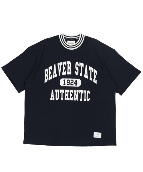 SPINNS（スピンズ）の「【ゆるシルエット】リブラインカレッジロゴ半袖Tシャツ（Tシャツ/カットソー・メンズ・ホワイト/ダークグリーン/ネイビー/イエロー/ダークブルー/ワイン・ONESIZE）」の19枚目の写真