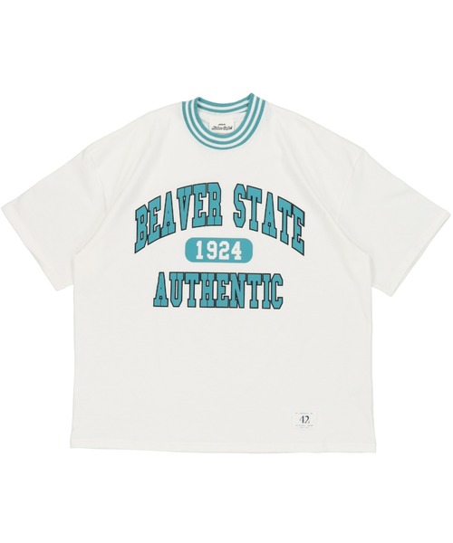 SPINNS（スピンズ）の「【ゆるシルエット】リブラインカレッジロゴ半袖Tシャツ（Tシャツ/カットソー・メンズ・ホワイト/ダークグリーン/ネイビー/イエロー/ダークブルー/ワイン・ONESIZE）」の15枚目の写真