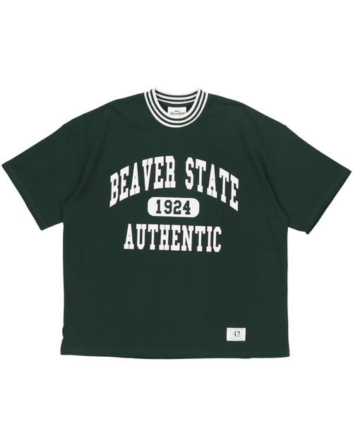 SPINNS（スピンズ）の「【ゆるシルエット】リブラインカレッジロゴ半袖Tシャツ（Tシャツ/カットソー・メンズ・ホワイト/ダークグリーン/ネイビー/イエロー/ダークブルー/ワイン・ONESIZE）」の17枚目の写真