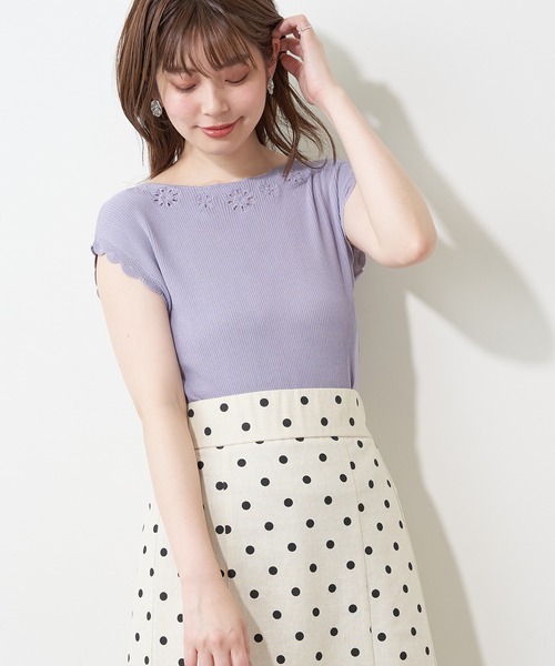 natural couture(ナチュラルクチュール)の「衿ぐりお花刺繍強撚リブニット(ニット/セーター・レディース・オフホワイト/ブラック/ブラウン/ミント/ラベンダー・FREE)」の18枚目の写真