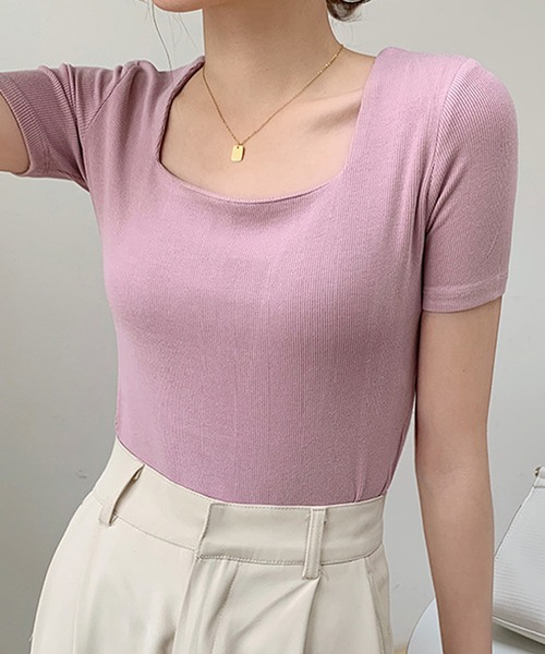 TheiaIvy(スィアアイビー)の「スクエアネックカラーカットソー(Tシャツ/カットソー・レディース・ホワイト/ブラック/ベージュ/パープル/ブラウン/グレー/イエロー/ブルー/ライトベージュ・ONESIZE)」の11枚目の写真