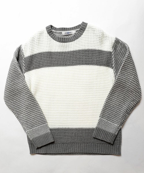 UNION STATION（ユニオンステーション）の「ワッフル編みニット[パネルボーダー]（ニット/セーター・メンズ・ホワイト/ブラック/グレー・LL/M/L）」の6枚目の写真