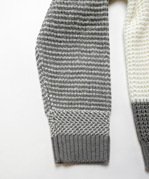 UNION STATION（ユニオンステーション）の「ワッフル編みニット[パネルボーダー]（ニット/セーター・メンズ・ホワイト/ブラック/グレー・LL/M/L）」の9枚目の写真
