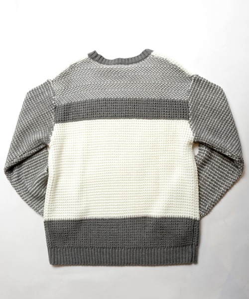 UNION STATION（ユニオンステーション）の「ワッフル編みニット[パネルボーダー]（ニット/セーター・メンズ・ホワイト/ブラック/グレー・LL/M/L）」の7枚目の写真