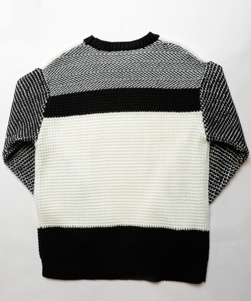 UNION STATION（ユニオンステーション）の「ワッフル編みニット[パネルボーダー]（ニット/セーター・メンズ・ホワイト/ブラック/グレー・LL/M/L）」の5枚目の写真