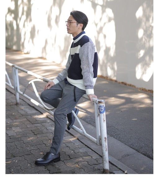 UNION STATION（ユニオンステーション）の「ワッフル編みニット[パネルボーダー]（ニット/セーター・メンズ・ホワイト/ブラック/グレー・LL/M/L）」の10枚目の写真