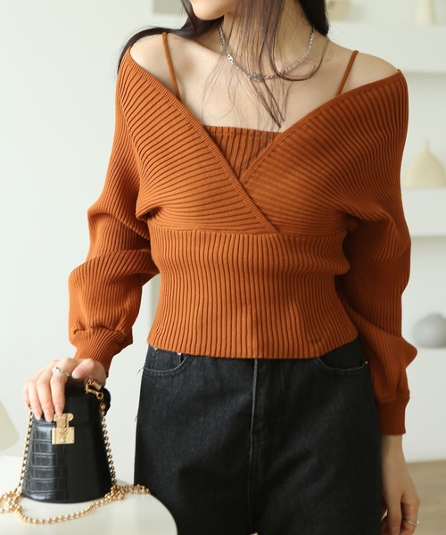 MAISON DE THERESE（メゾン ド テレーズ）の「フェイクレイヤードハイウエストニット（ニット/セーター・レディース・ホワイト/ブラウン/ブラック/モカ/ピンク/レッド/レッド系1・M）」の3枚目の写真