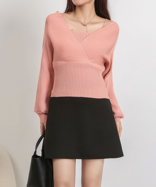 MAISON DE THERESE（メゾン ド テレーズ）の「フェイクレイヤードハイウエストニット（ニット/セーター・レディース・ホワイト/ブラウン/ブラック/モカ/ピンク/レッド/レッド系1・M）」の5枚目の写真