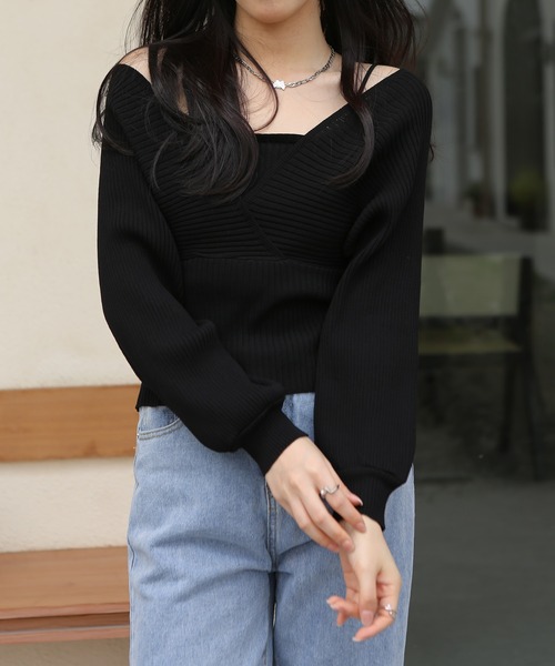 MAISON DE THERESE（メゾン ド テレーズ）の「フェイクレイヤードハイウエストニット（ニット/セーター・レディース・ホワイト/ブラウン/ブラック/モカ/ピンク/レッド/レッド系1・M）」の2枚目の写真