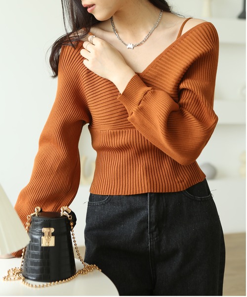 MAISON DE THERESE（メゾン ド テレーズ）の「フェイクレイヤードハイウエストニット（ニット/セーター・レディース・ホワイト/ブラウン/ブラック/モカ/ピンク/レッド/レッド系1・M）」の11枚目の写真