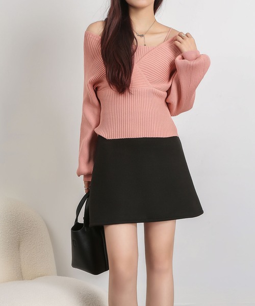 MAISON DE THERESE（メゾン ド テレーズ）の「フェイクレイヤードハイウエストニット（ニット/セーター・レディース・ホワイト/ブラウン/ブラック/モカ/ピンク/レッド/レッド系1・M）」の18枚目の写真