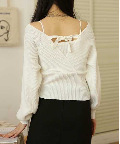 MAISON DE THERESE（メゾン ド テレーズ）の「フェイクレイヤードハイウエストニット（ニット/セーター・レディース・ホワイト/ブラウン/ブラック/モカ/ピンク/レッド/レッド系1・M）」の9枚目の写真