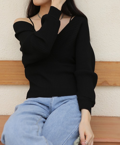 MAISON DE THERESE（メゾン ド テレーズ）の「フェイクレイヤードハイウエストニット（ニット/セーター・レディース・ホワイト/ブラウン/ブラック/モカ/ピンク/レッド/レッド系1・M）」の10枚目の写真