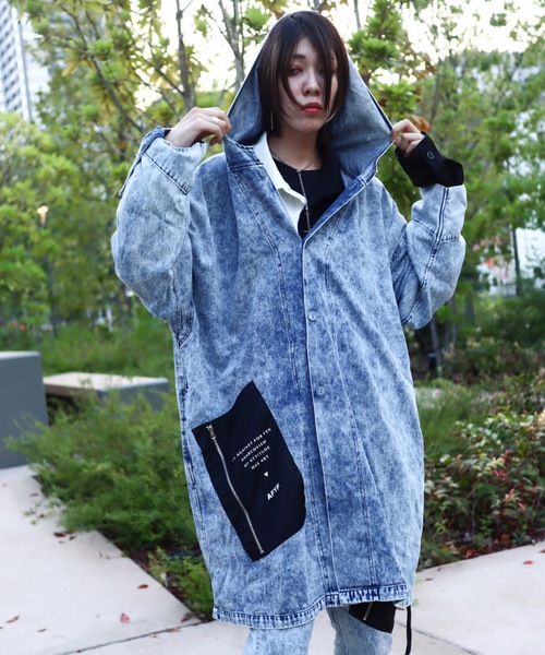 rovtski（ロフトスキー）の「【セットアップ対応】AFYFBASATTO COAT/ツイル&デニム ビッグシルエット バサっとコート（デニムジャケット・メンズ・ケミカルウォッシュ/ブラック/インディゴブルー・FREE）」の3枚目の写真