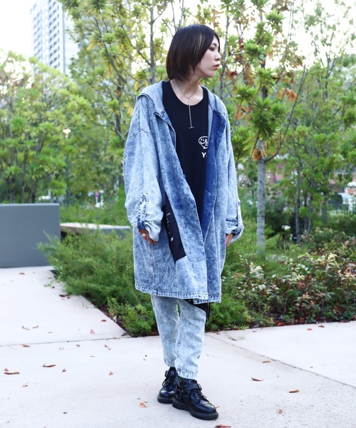 rovtski（ロフトスキー）の「【セットアップ対応】AFYFBASATTO COAT/ツイル&デニム ビッグシルエット バサっとコート（デニムジャケット・メンズ・ケミカルウォッシュ/ブラック/インディゴブルー・FREE）」の7枚目の写真