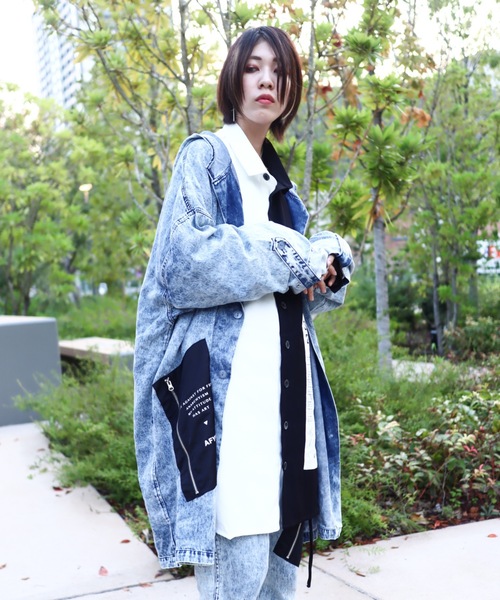 rovtski（ロフトスキー）の「【セットアップ対応】AFYFBASATTO COAT/ツイル&デニム ビッグシルエット バサっとコート（デニムジャケット・メンズ・ケミカルウォッシュ/ブラック/インディゴブルー・FREE）」の8枚目の写真