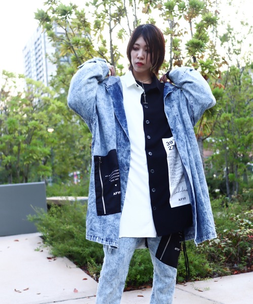 rovtski（ロフトスキー）の「【セットアップ対応】AFYFBASATTO COAT/ツイル&デニム ビッグシルエット バサっとコート（デニムジャケット・メンズ・ケミカルウォッシュ/ブラック/インディゴブルー・FREE）」の10枚目の写真